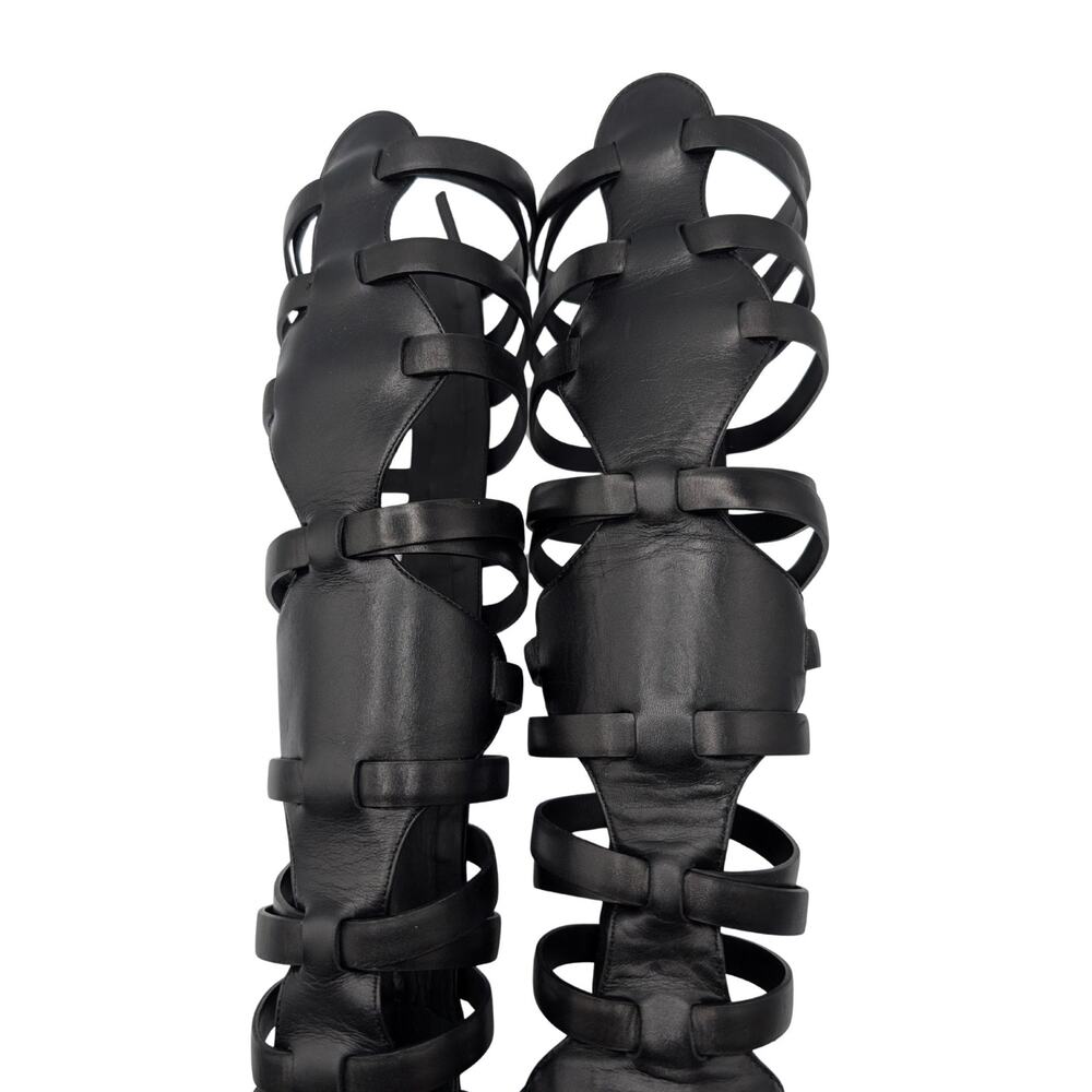 Giuseppe Zanotti Coline Black Leather Gladiator Knee High Cage Heels Size 37.5 - Picture 5 of 10